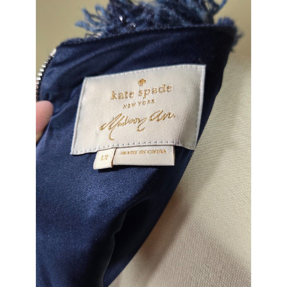 Kate Spade New York Jasmine Blue Madison Ave Tweed Fringe Dress US 12 - Picture 11 of 14